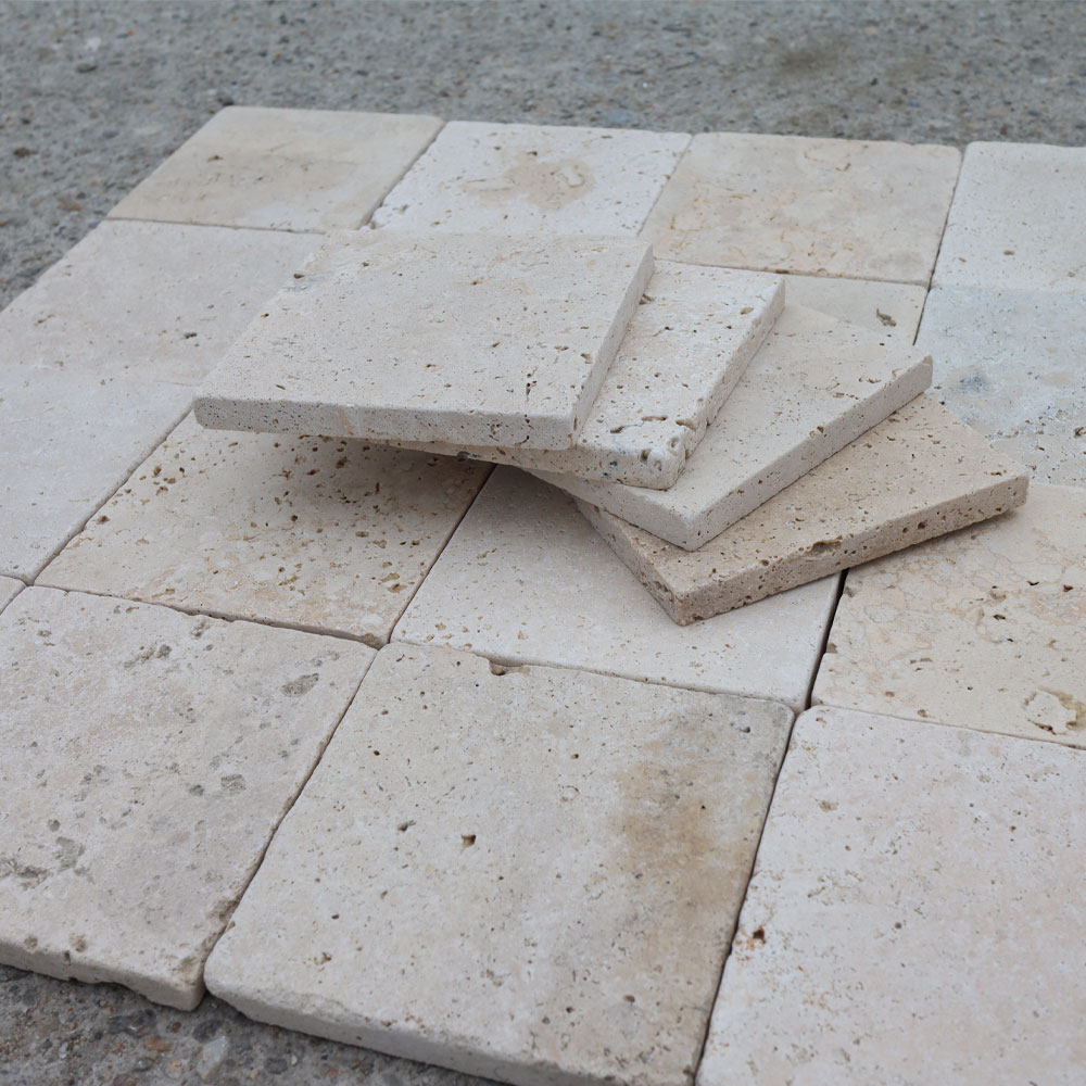 Travertin clasic bej 10 × 10 × 1 cm